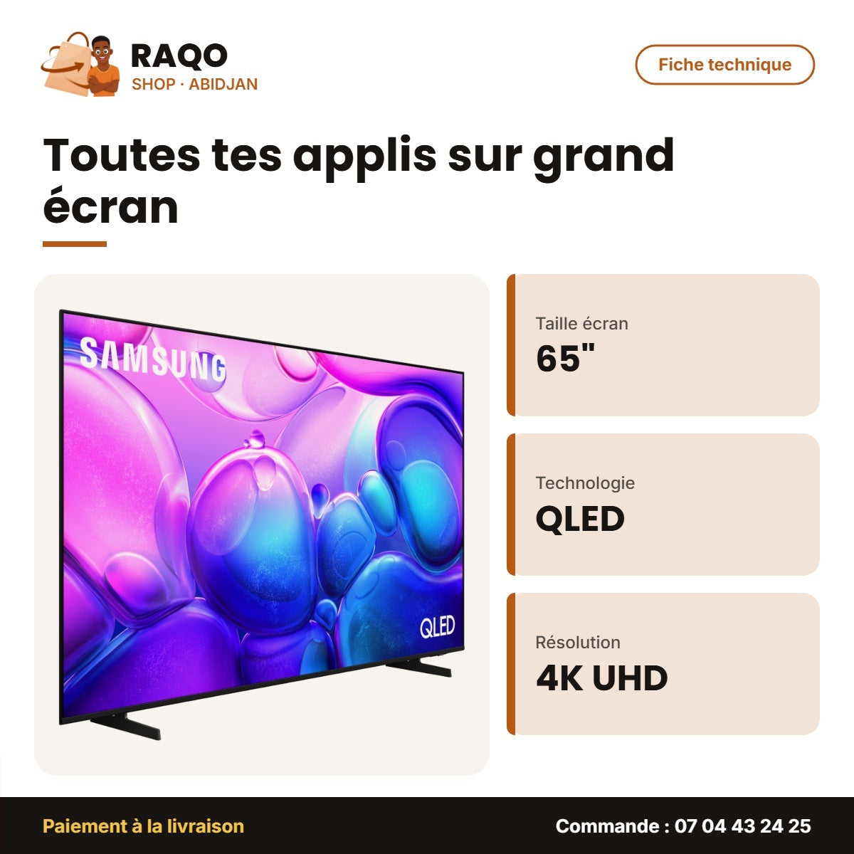 TV 65'' QLED Samsung – 4K UHD – Smart TV – 3 HDMI | QA65Q6FAAUXLY