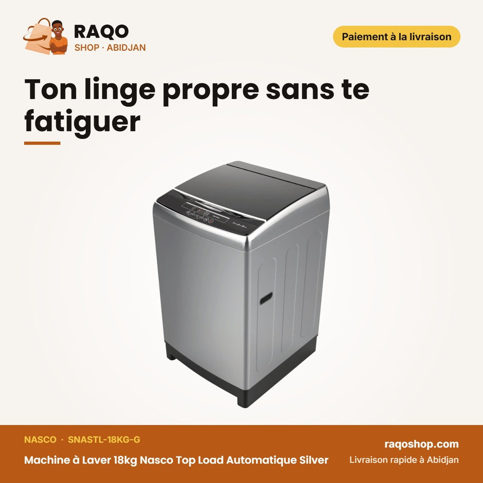 Machine à Laver 18kg Nasco Top Load Automatique Silver – Affichage Numerique | SNASTL-18KG-G