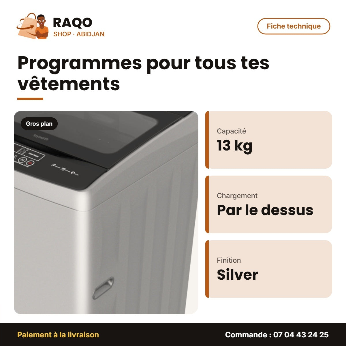 Machine à Laver 13kg Nasco Top Load Automatique Silver – Affichage Numerique | SNASTL-13KG-G