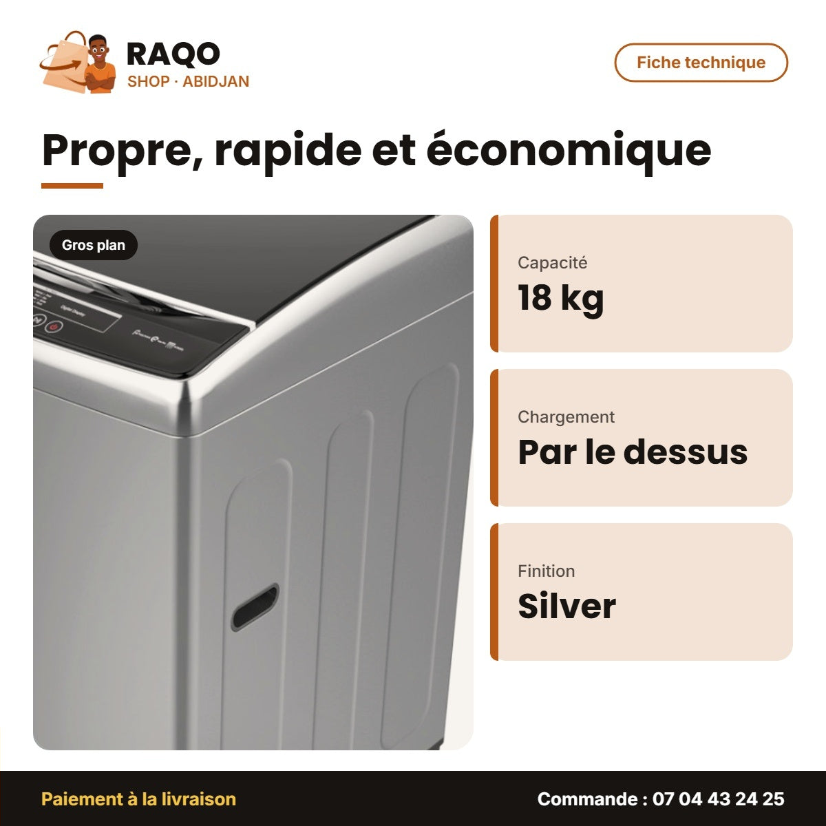 Machine à Laver 18kg Nasco Top Load Automatique Silver – Affichage Numerique | SNASTL-18KG-G