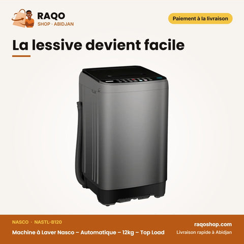 Machine à Laver Nasco – Automatique – 12kg – Top Load | NASTL-B120