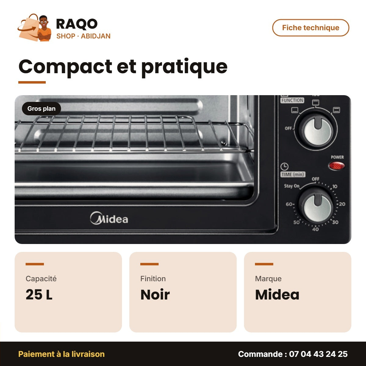 Toaster Oven Midea – Four Grille Pain Électrique Midea – 25L – Noir | MG25CEX