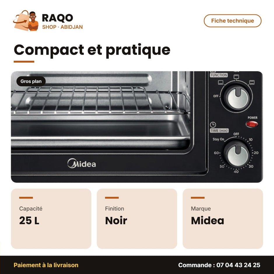 Toaster Oven Midea – Four Grille Pain Électrique Midea – 25L – Noir | MG25CEX