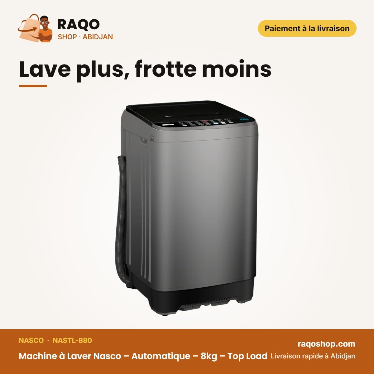 Machine à Laver Nasco – Automatique – 8kg – Top Load | NASTL-B80