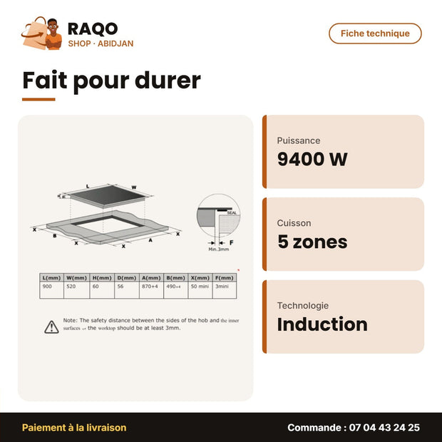 Table de Cuisson à Induction Midea – 5 Zones – 9 Niveaux Puissance – 9400W | MC-IV10241B2CC-A