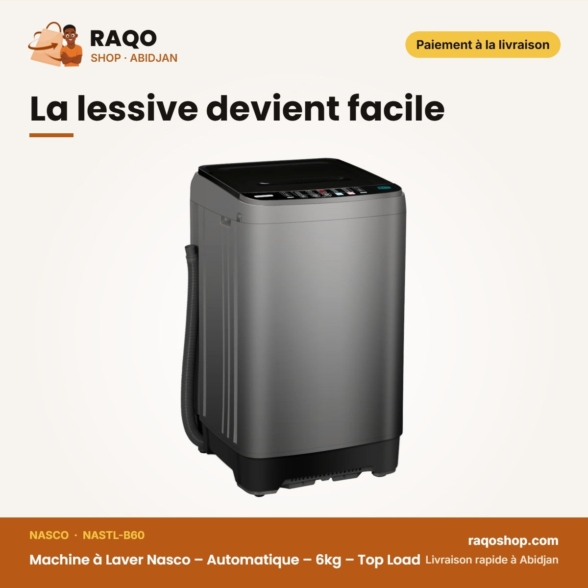 Machine à Laver Nasco – Automatique – 6kg – Top Load | NASTL-B60