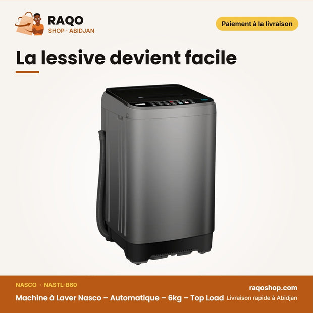 Machine à Laver Nasco – Automatique – 6kg – Top Load | NASTL-B60