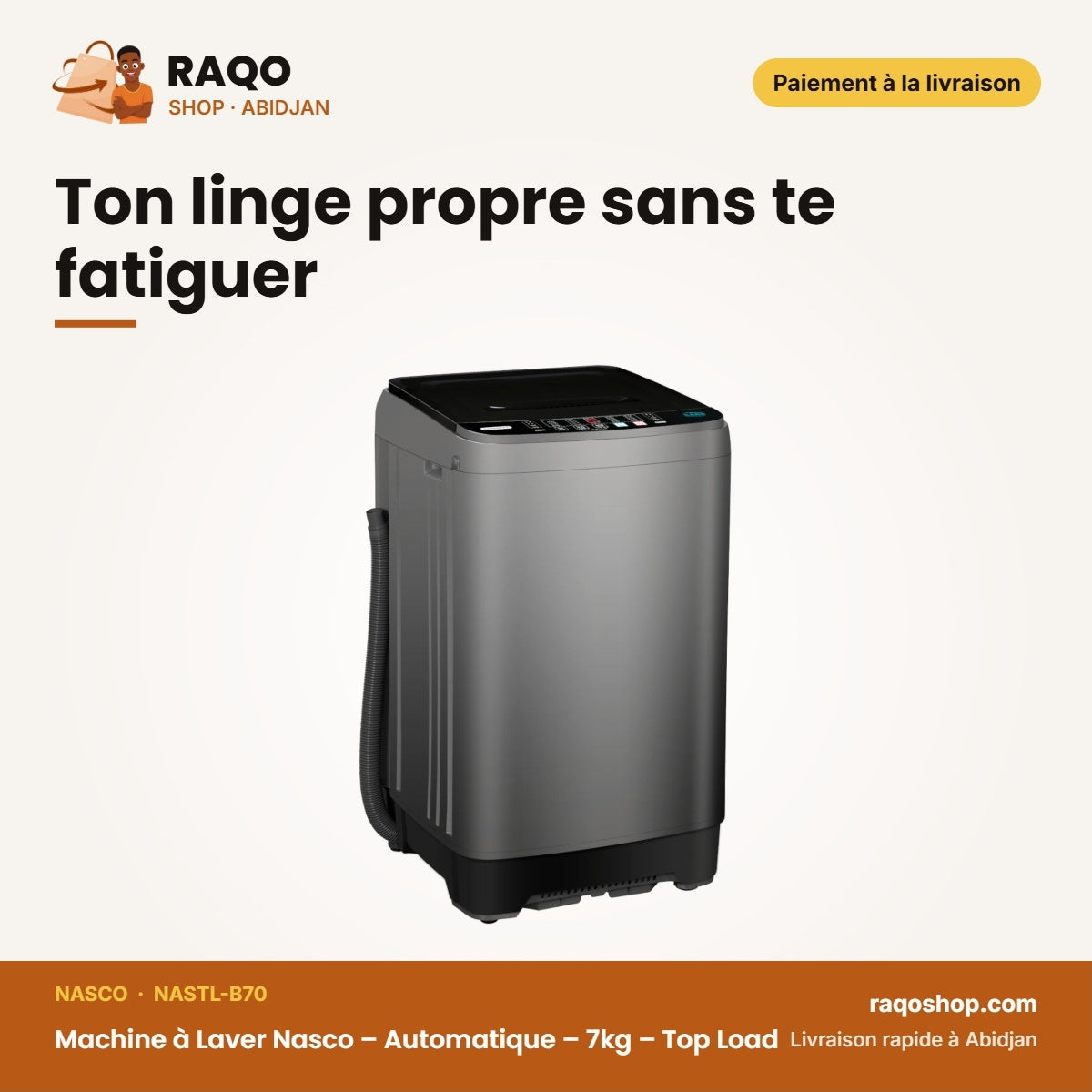 Machine à Laver Nasco – Automatique – 7kg – Top Load | NASTL-B70