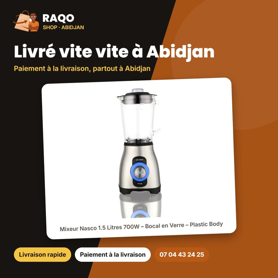 Mixeur Nasco 1.5 Litres 700W – Bocal en Verre – Plastic Body – 5 Vitesses | BL1703A-SA