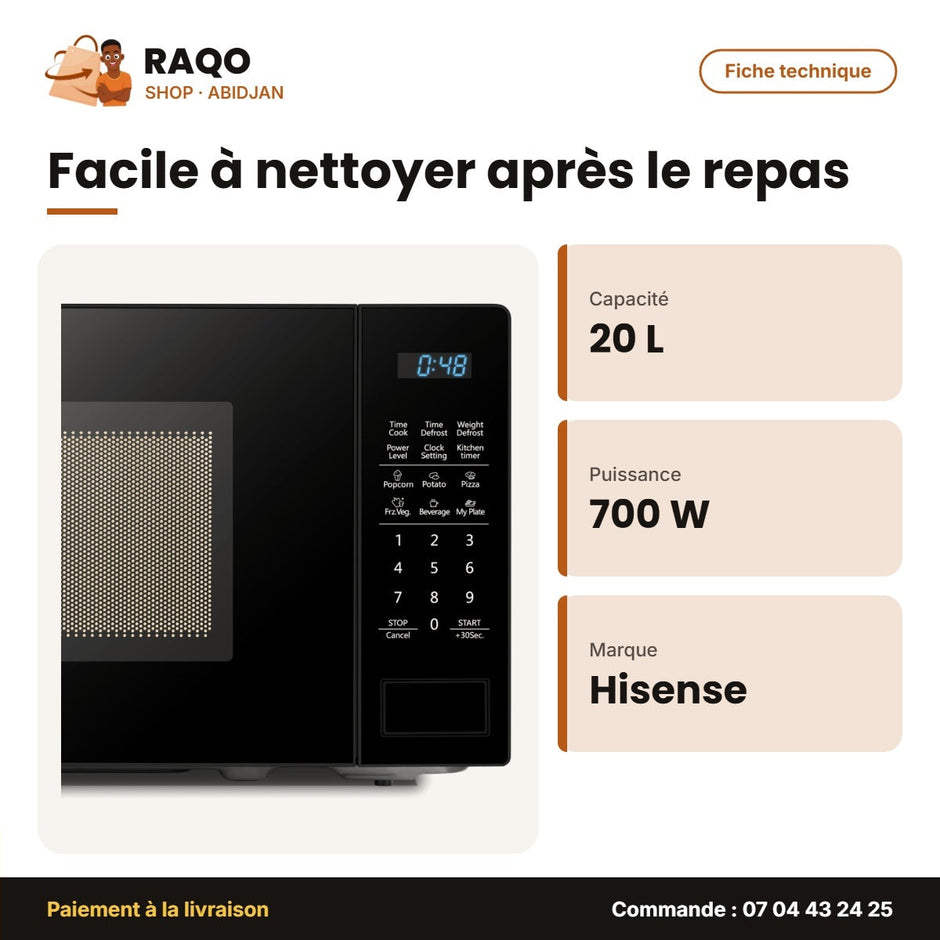 Micro-Onde Hisense – 20 Litres – 700W – Noire | H20MOBS11