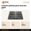 Plaque de Cuisson à Gaz Midea – 4 F – Allumage Électrique – Verre Noir | GAZ_60G40ME007-GFT