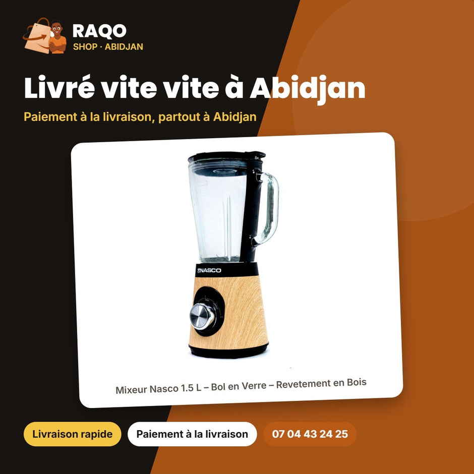 Mixeur Nasco 1.5 L – Bol en Verre – Revetement en Bois – 500W | MIXER_BL9703A-CB