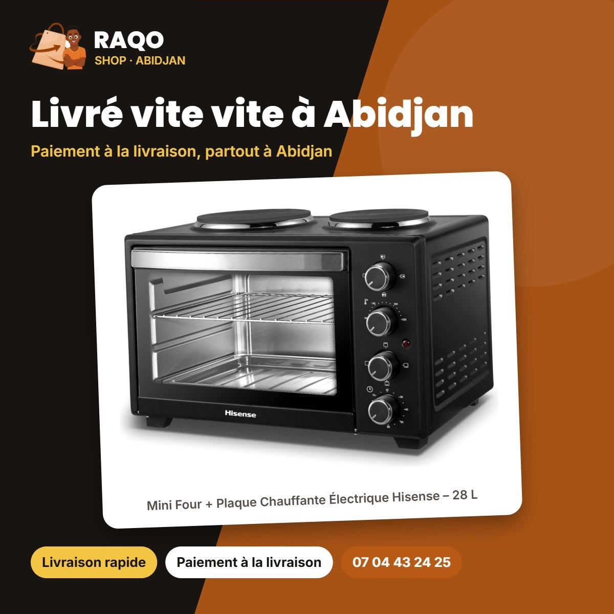 Mini Four + Plaque Chauffante Électrique Hisense – 28 L – Noir – 2600W | H28TOBKPKL16
