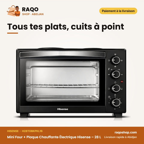Mini Four + Plaque Chauffante Électrique Hisense – 28 L – Noir – 2600W | H28TOBKPKL16