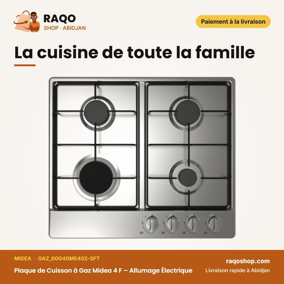 Plaque de Cuisson à Gaz Midea 4 F – Allumage Électrique – Acier Inox | GAZ_60G40ME402-SFT