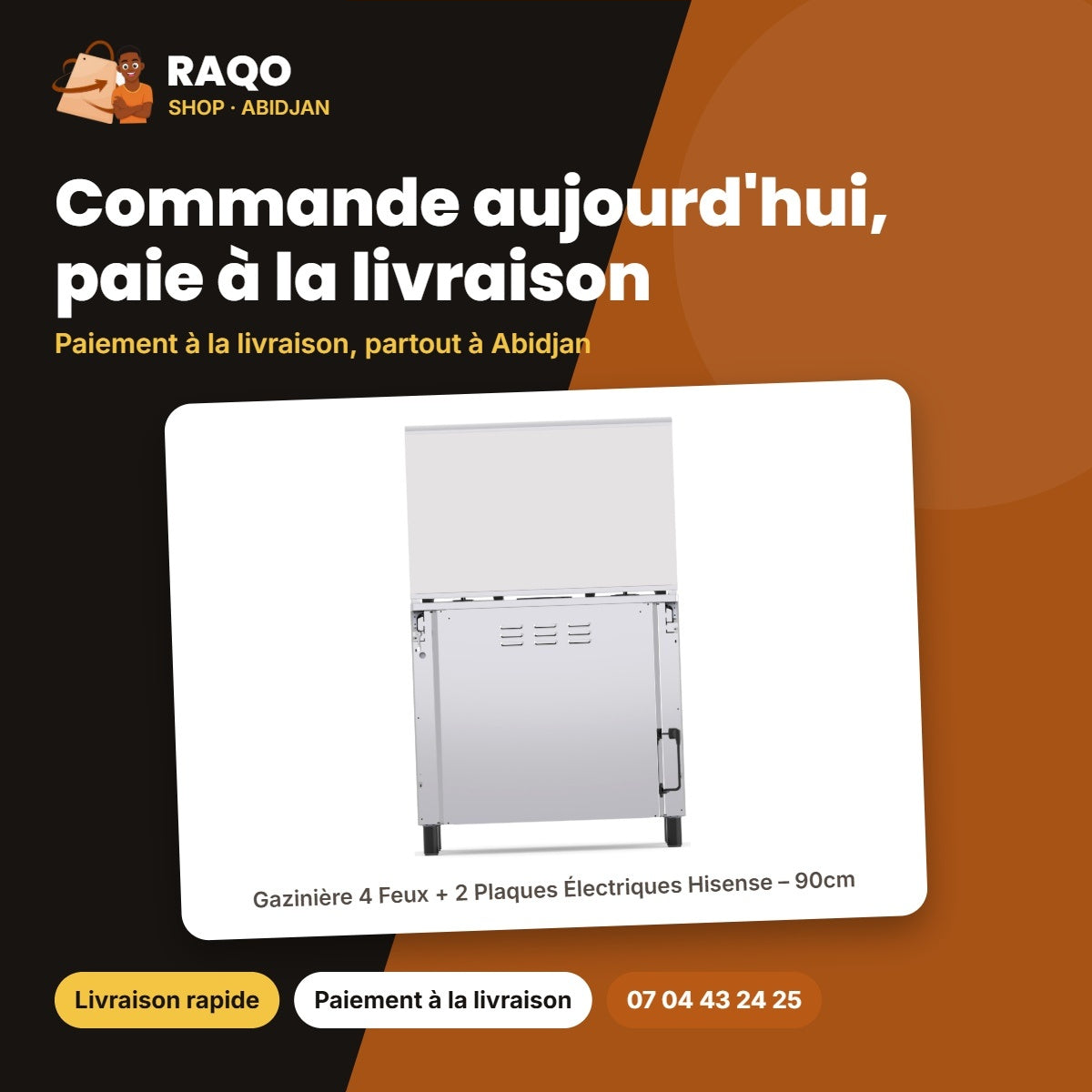 Gazinière 4 Feux + 2 Plaques Électriques Hisense – 90cm – Bouton Poussoir | HF942GEES