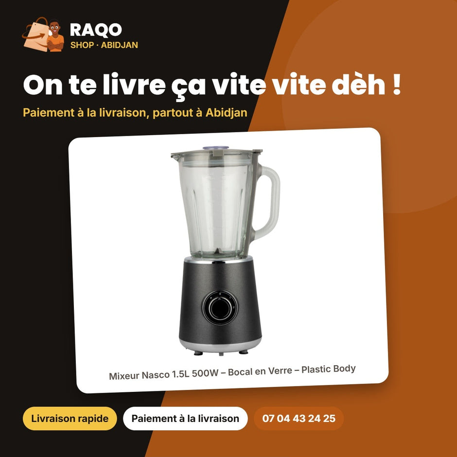 Mixeur Nasco 1.5L 500W – Bocal en Verre – Plastic Body – 2 Vitesses | BL9003-GS