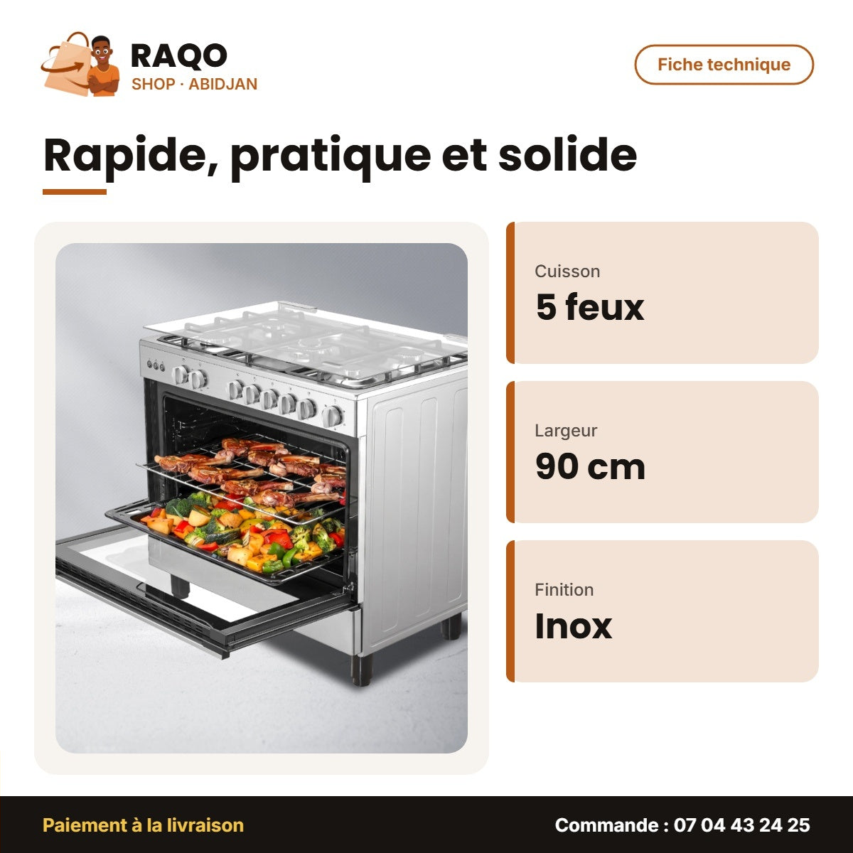 Gazinière 5 Feux Hisense – 90cm – Inox – Rôtisserie | HFG90335RX02
