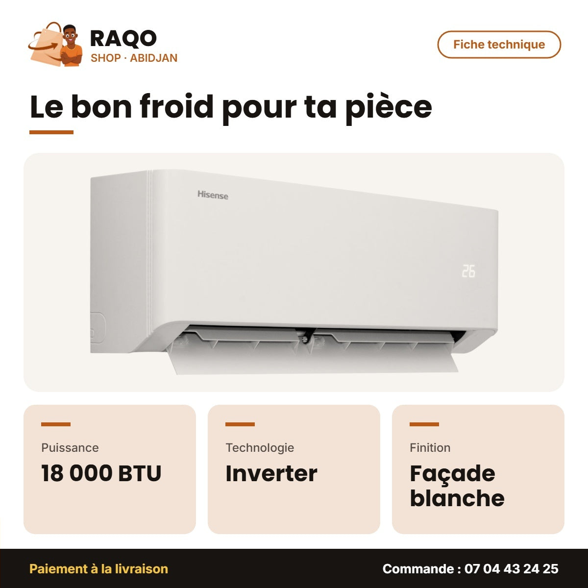 Split 18.000 BTU Inverter Hisense R410 – Façade Blanche | AS-18TW4SWPHB00