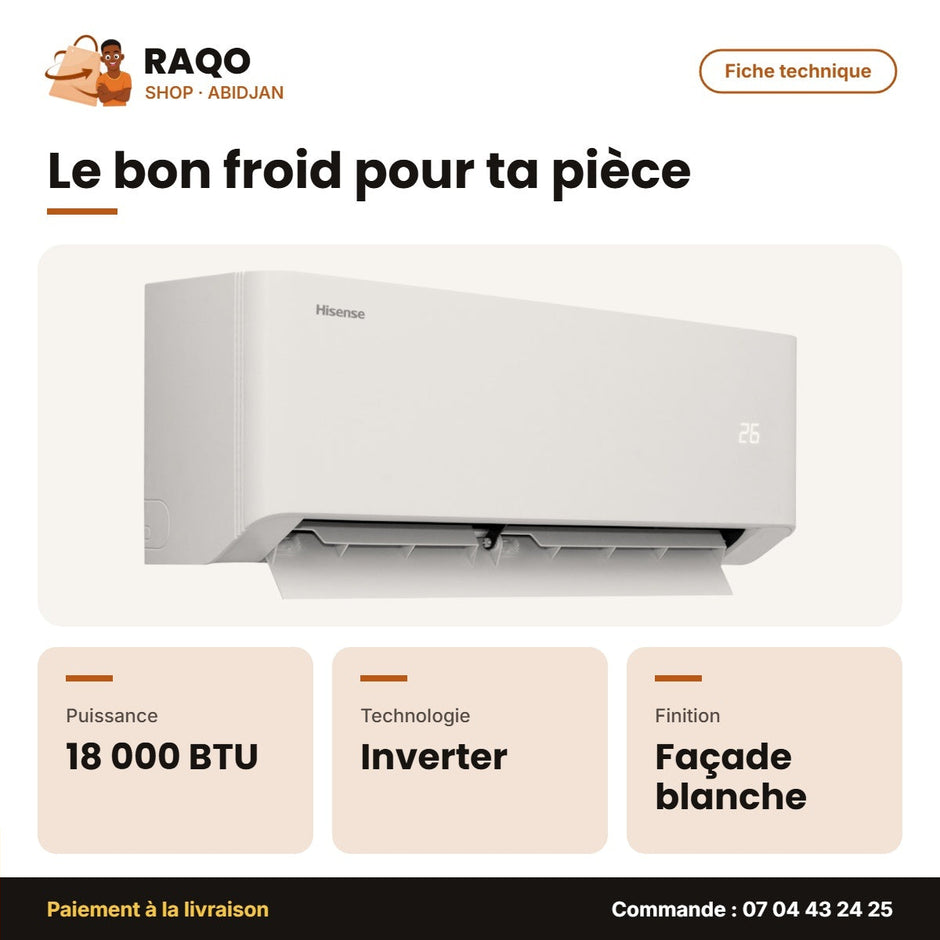 Split 18.000 BTU Inverter Hisense R410 – Façade Blanche | AS-18TW4SWPHB00