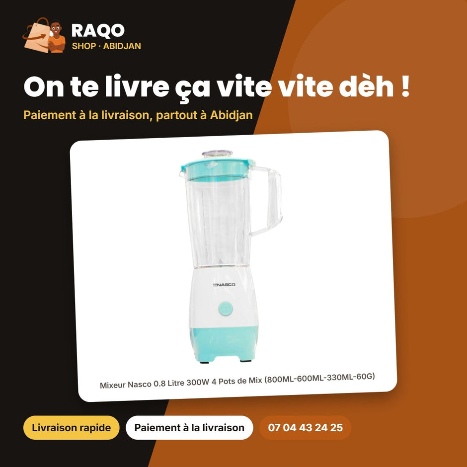 Mixeur Nasco 0.8 Litre 300W 4 Pots de Mix (800ML-600ML-330ML-60G) – Plast. | MIXER_BL1030K-GS