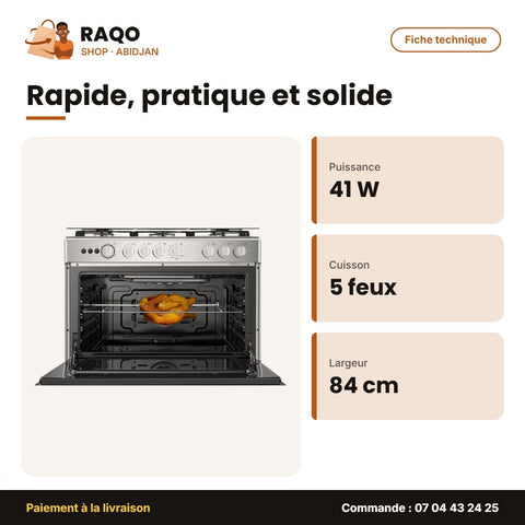 Gazinière 5 Feux Hisense – 90X65X84CM – Acier Inoxydable – Electric Power 41W | HFG90335RX