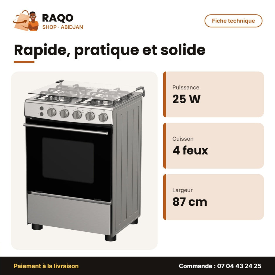 Gazinière 4 Feux Hisense – 60X57X87CM – Acier Inoxydable – Electric Power 25W | HFG60121X