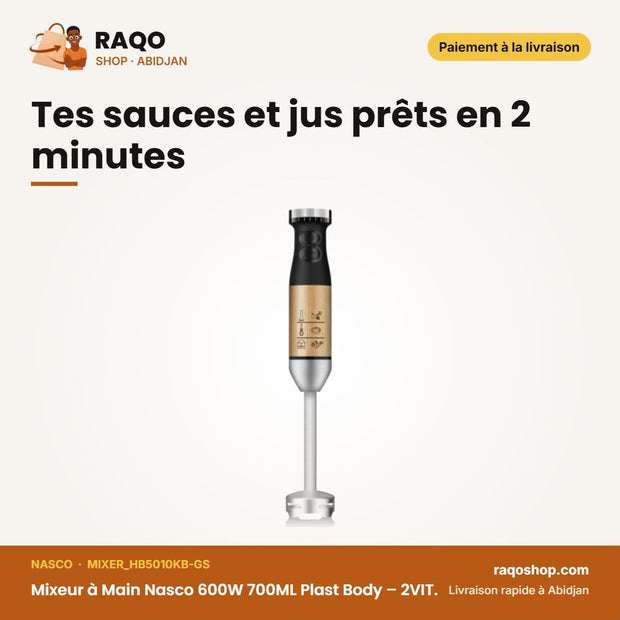 Mixeur à Main Nasco 600W 700ML Plast Body – 2VIT. – Revet. en Bois 6PC | MIXER_HB5010KB-GS
