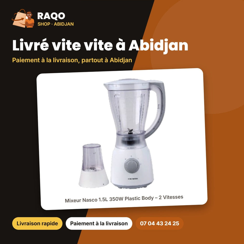 Mixeur Nasco 1.5L 350W Plastic Body – 2 Vitesses – Avec Bocal de Broyag – 4 | MIXER_BL9320K-GS