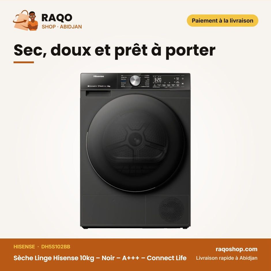Sèche Linge Hisense 10kg – Noir – A+++ – Connect Life | DH5S102BB