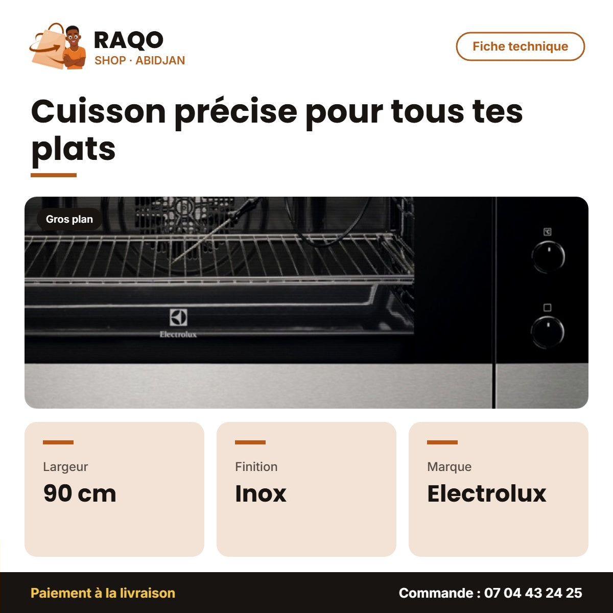 Four Encastrable Simple Electrolux – Électrique – Inox-Noir – 90cm | EOM5420AAX