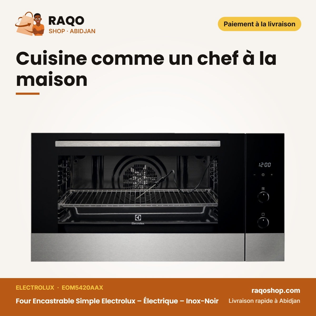 Four Encastrable Simple Electrolux – Électrique – Inox-Noir – 90cm | EOM5420AAX