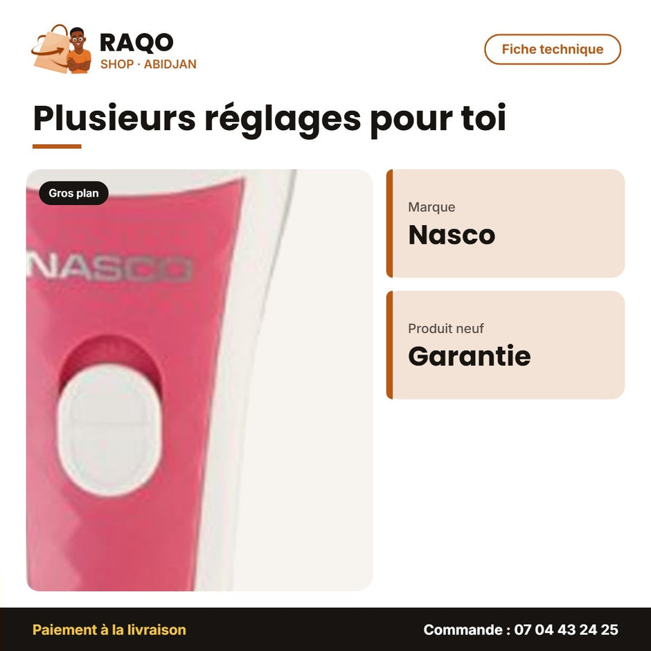 Épilateur Rechargeable pour Femme Nasco – Utilisation Humide ou Sec | NA-06