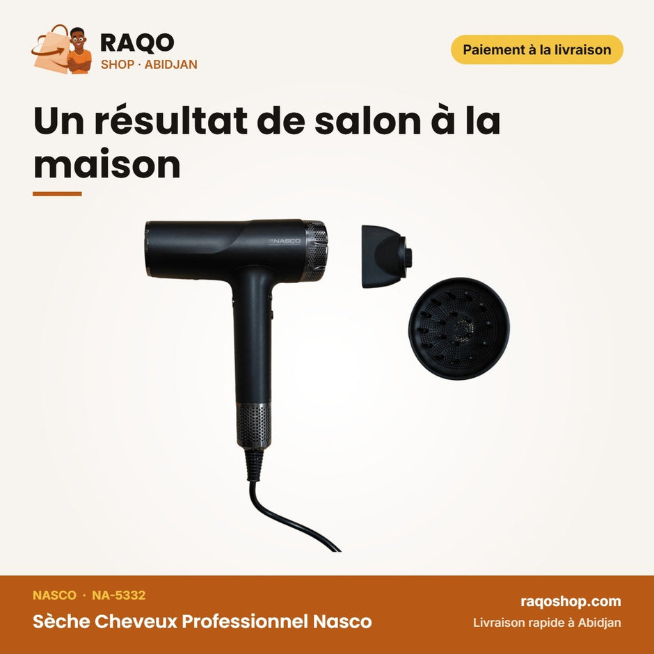 Sèche Cheveux Professionnel Nasco – 3 Réglages de Chaleur – Accessoires | NA-5332