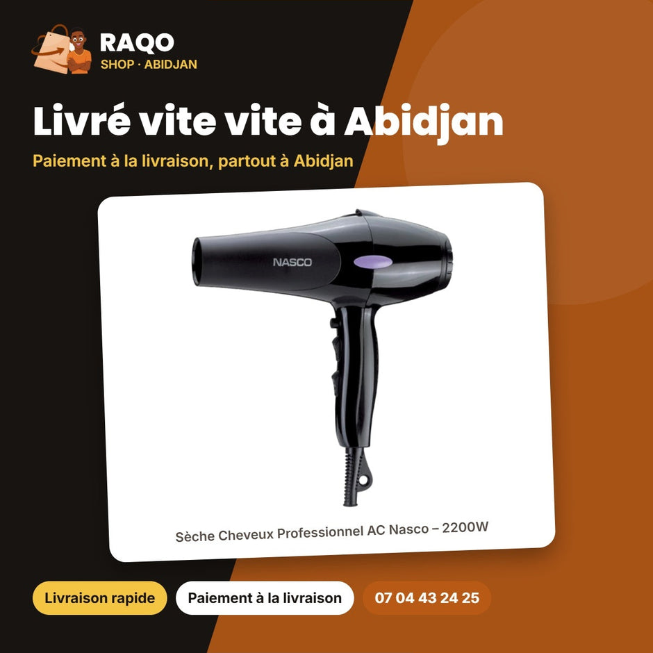 Sèche Cheveux Professionnel AC Nasco – 2200W – 2 Vitesses – 3 Niveaux de Chaleur | NA-5314