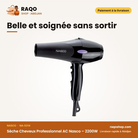 Sèche Cheveux Professionnel AC Nasco – 2200W – 2 Vitesses – 3 Niveaux de Chaleur | NA-5314