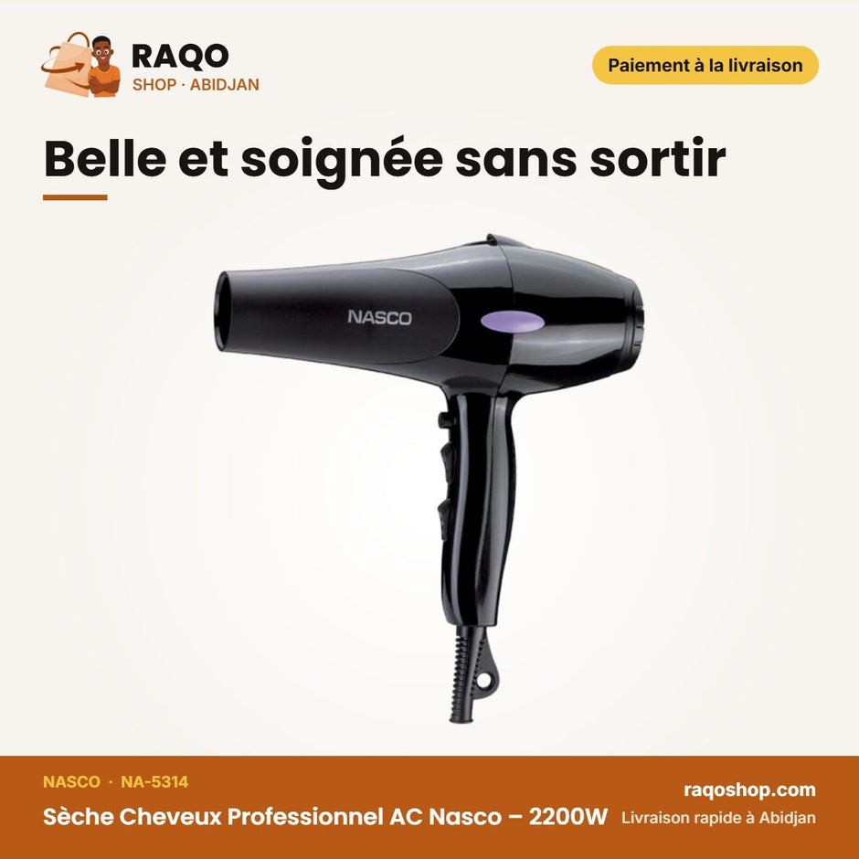 Sèche Cheveux Professionnel AC Nasco – 2200W – 2 Vitesses – 3 Niveaux de Chaleur | NA-5314