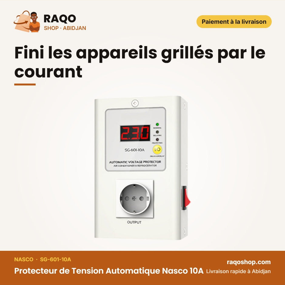Protecteur de Tension Automatique Nasco 10A – Affichage LCD – Type Mural | SG-601-10A