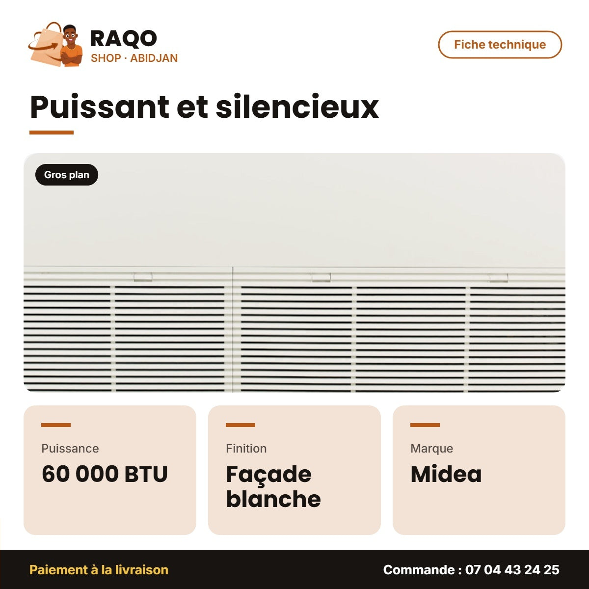 Split Allège (Plafond-Sol) Midea – 60.000 BTU – Façade Blanche | MUE-60HRN1