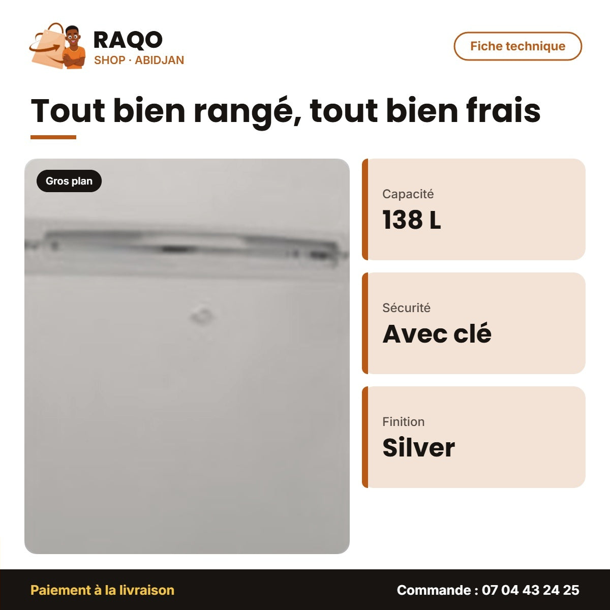 Réfrigérateur Nasco – 138L (94LT+44LT) – Silver – Avec Clé | KNASF2-300S