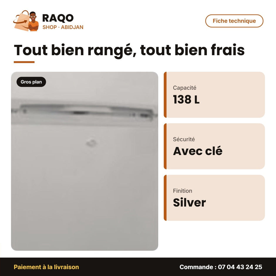 Réfrigérateur Nasco – 138L (94LT+44LT) – Silver – Avec Clé | KNASF2-300S