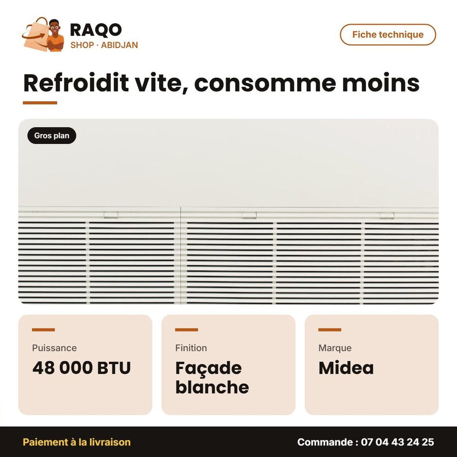 Split Allège (Plafond-Sol) Midea – 48.000 BTU – Façade Blanche | MUE-48HRN1
