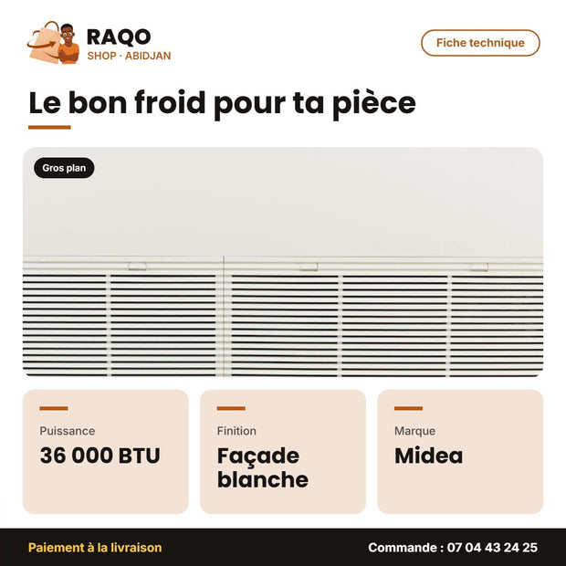 Split Allège (Plafond-Sol) Midea – 36.000 BTU – Façade Blanche | MUE-36HRN1