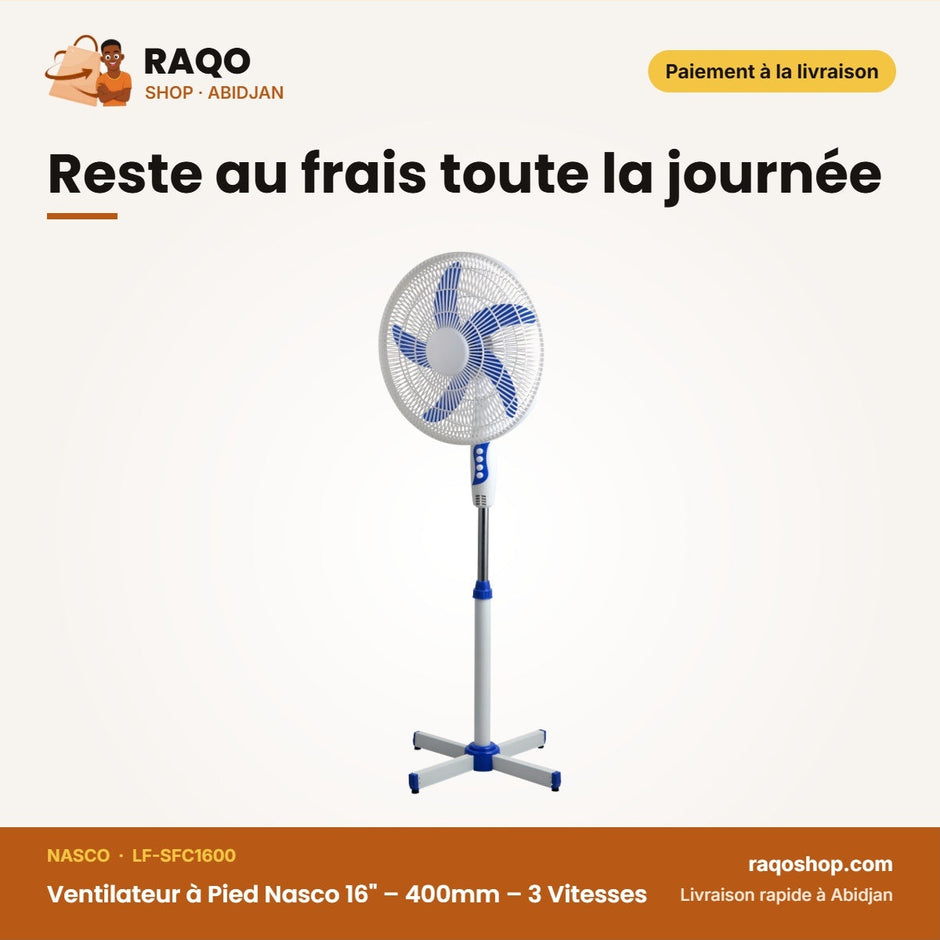 Ventilateur à Pied Nasco 16" – 400mm – 3 Vitesses – 5 Hélices | LF-SFC1600