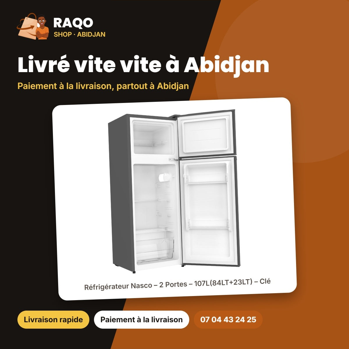 Réfrigérateur Nasco – 2 Portes – 107L(84LT+23LT) – Clé | SNASF2-175