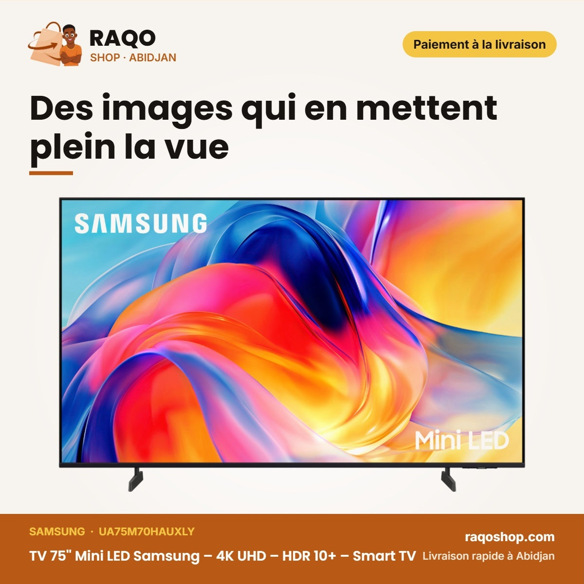 TV 75'' Mini LED Samsung – 4K UHD – HDR 10+ – Smart TV | UA75M70HAUXLY