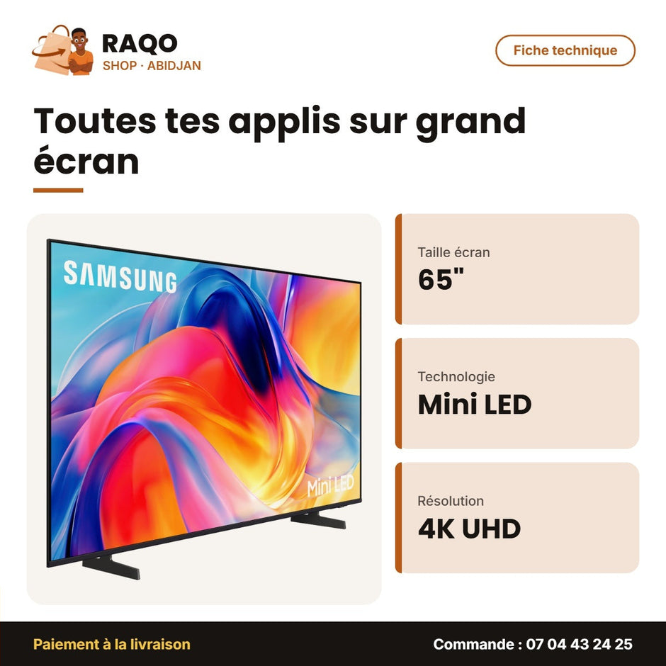 TV 65'' Mini LED Samsung – 4K UHD – HDR 10+ – Smart TV | UA65M70HAUXLY