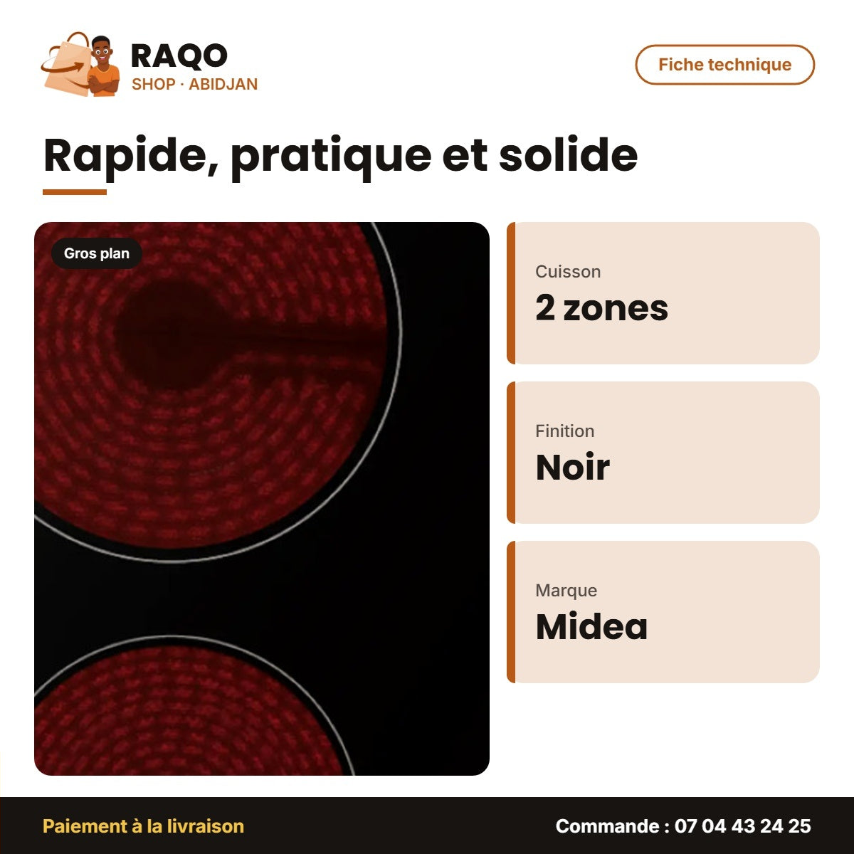Plaque de Cuisson Midea – Vitroceramique – Noir – 2 Zones | MC-HD301