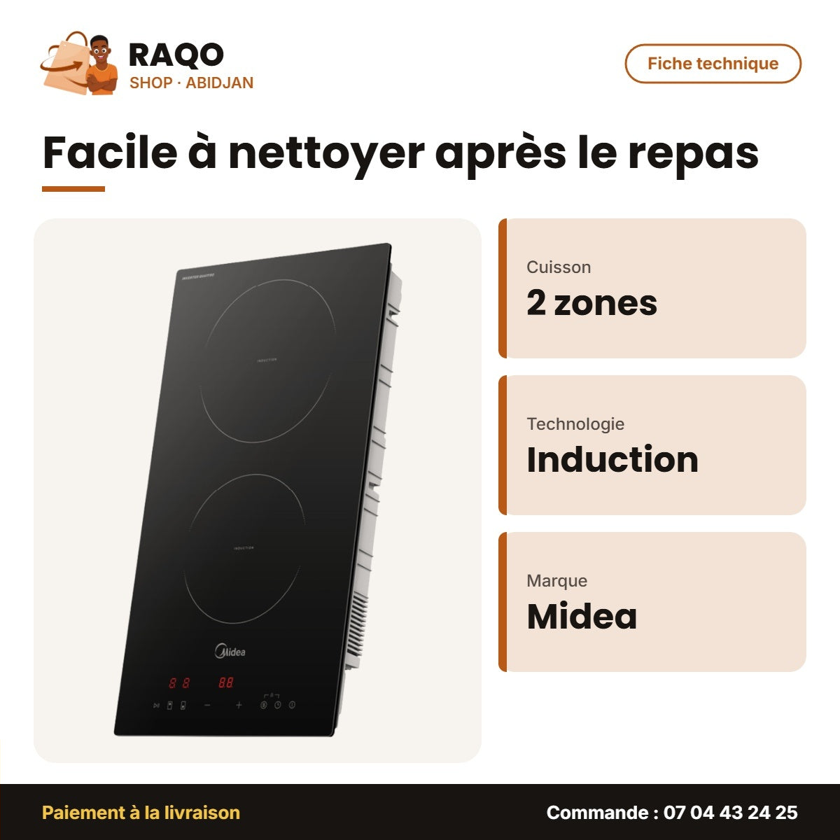 Plaque Cuisson à Induction Midea – 2 Zones – Tactile – 9 Niveaux de Puis. | MC-ID3591-A2