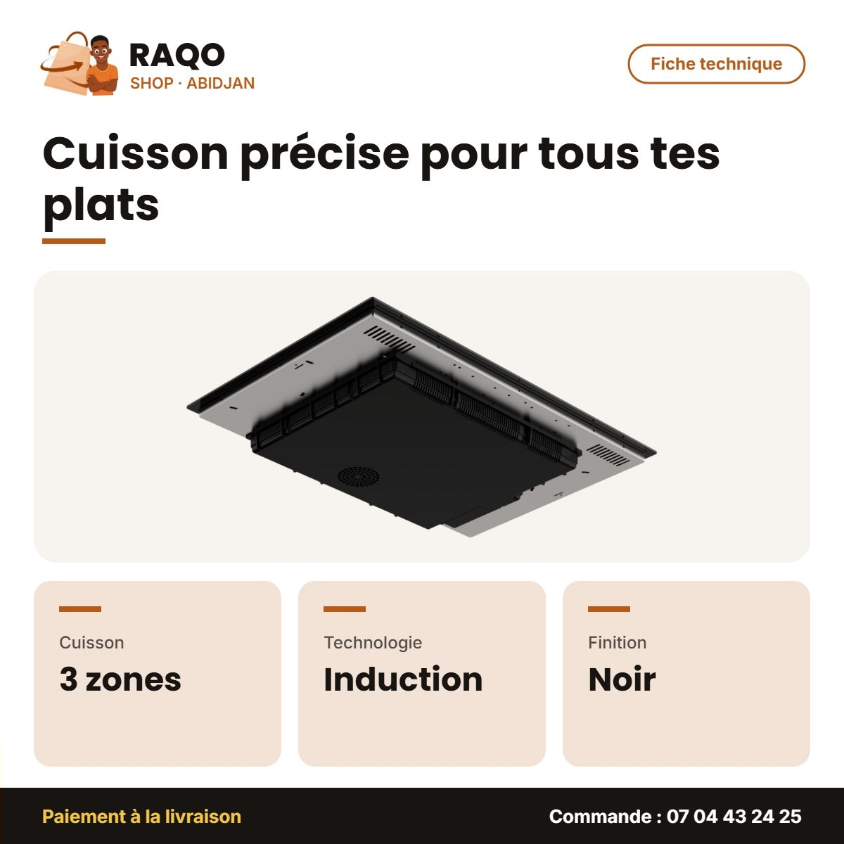 Plaque Cuisson à Induction Midea – 3 Zones de Cuisson – Noir – Tactile | MC-8F7042G331